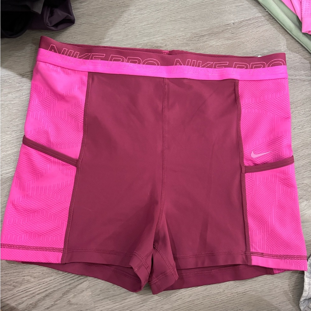 Nike Pink and Red Athletic Shorts with Compression Fit